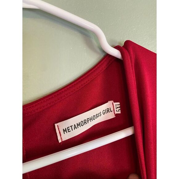 Metamorphosis Girl Red Bodycon Puff Sleeves Fish Tail MIDI Dress 5XL NWOT - Picture 5 of 7